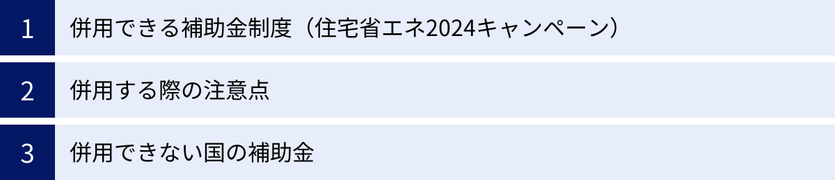 併用できる補助金制度（住宅省エネ2024キャンペーン）、併用する際の注意点、併用できない国の補助金